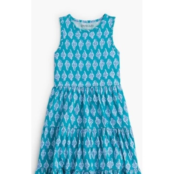 Crewcuts Other - Crewcuts Girls Teal Blue White Pattern Tiered Ruffle Dress Size 5 NWT $50